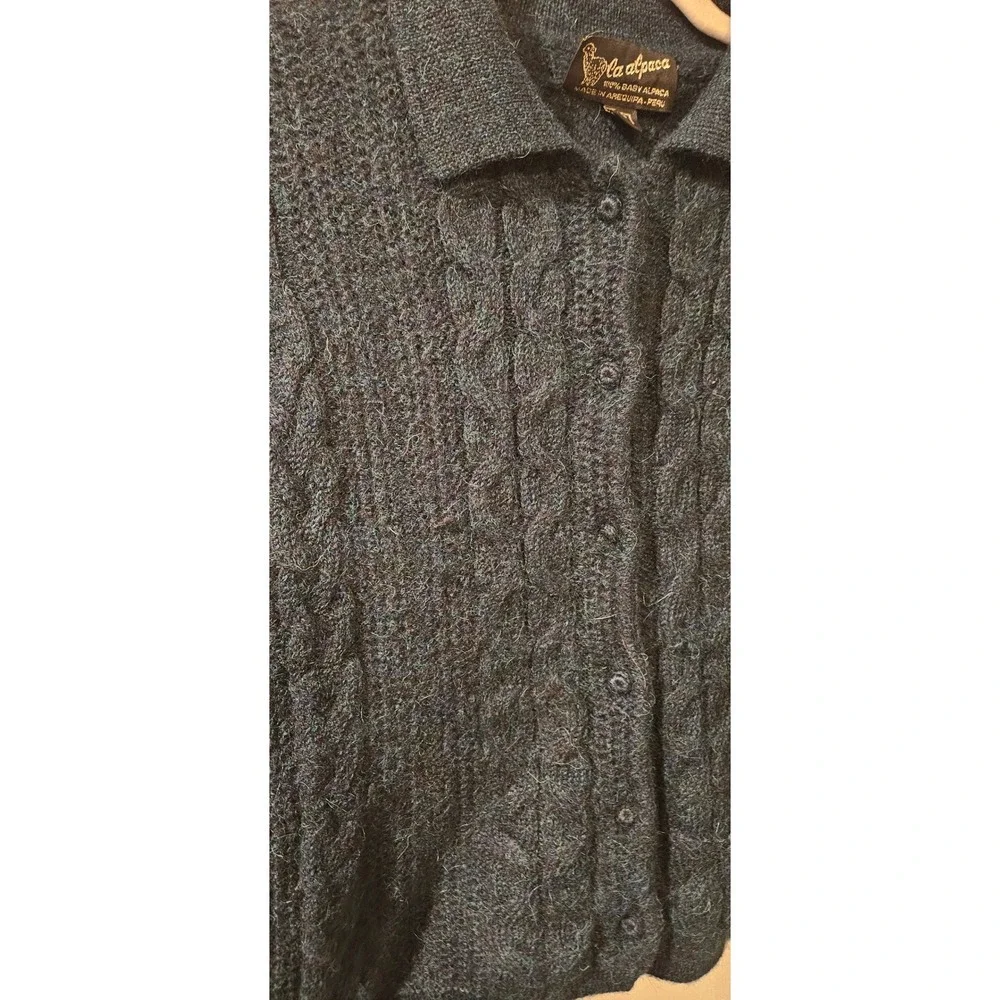 La Alpaca 100% Baby Alpaca Cable Knit‎ Button Up Cardigan Sweater Emerald Small